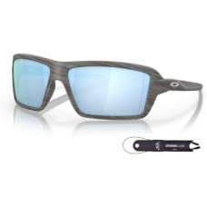Oakley Прямоугольные мужские солнцезащитные очки Oakley Cables OO9129 + ремешок в комплекте + дизайнерский набор iWear Синий (Woodgrain / Prizm Deep Water Polarized)