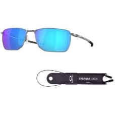 Oakley Мужские прямоугольные солнцезащитные очки Oakley Ejector OO4142 + комплект со шнурком + набор для ухода iWear Синий (Satin Chrome / Prizm Sapphire)