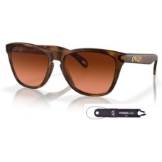 Oakley Мужские квадратные очки Oakley Frogskins OO9245 + аксессуар с ремешком + набор iWear дизайнерского качества Коричневый (Matte Brown Tortoise / Prizm Brown Gradient)