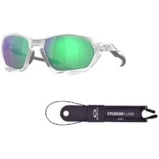 Oakley Мужские прямоугольные солнцезащитные очки Oakley Plazma OO9019 + ремешок-аксессуар и дизайнерский набор для ухода iWear Прозрачный (Matte Clear / Prizm Road Jade)