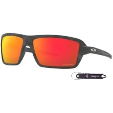 Oakley Прямоугольные мужские солнцезащитные очки Oakley Cables OO9129 + ремешок в комплекте + дизайнерский набор iWear Черный (Black Camo / Prizm Ruby)