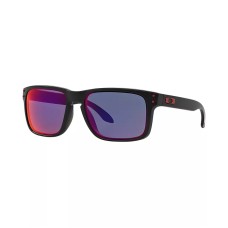 Oakley Солнцезащитные очки HOLBROOK OO9102 с отражающими линзами, поликарбонатные, размер 55/18/137, чехол в комплекте Черный (BLACK MATTE/REDROR)
