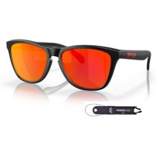 Oakley Мужские квадратные очки Oakley Frogskins OO9245 + аксессуар с ремешком + набор iWear дизайнерского качества Черный (Matte Black / Prizm Ruby)