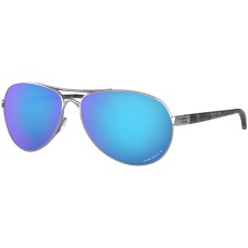 Oakley Солнцезащитные очки с поляризованными линзами для небольших лиц, градиентное затемнение. Синий (Polished Chrome W/ Prizm Sapphire Polarized)